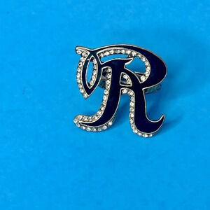 RACHEL ROY Gold Tone Adjustable Ring Letter R Black Enamel Rhinestone